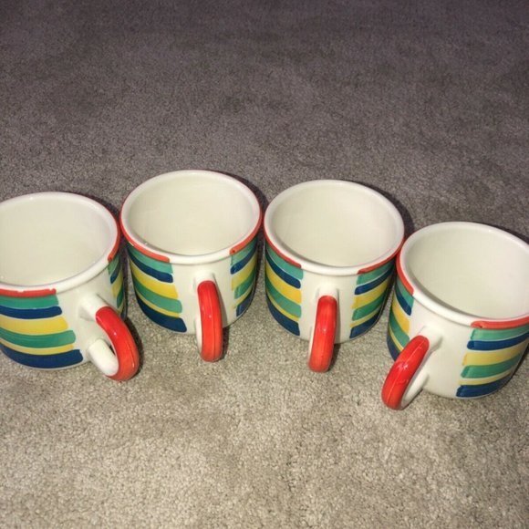 PIER 1 Imports Hand Painted Striped Coffee Tea Cup Mug Made in Italy Set (4) - Picture 4 of 13